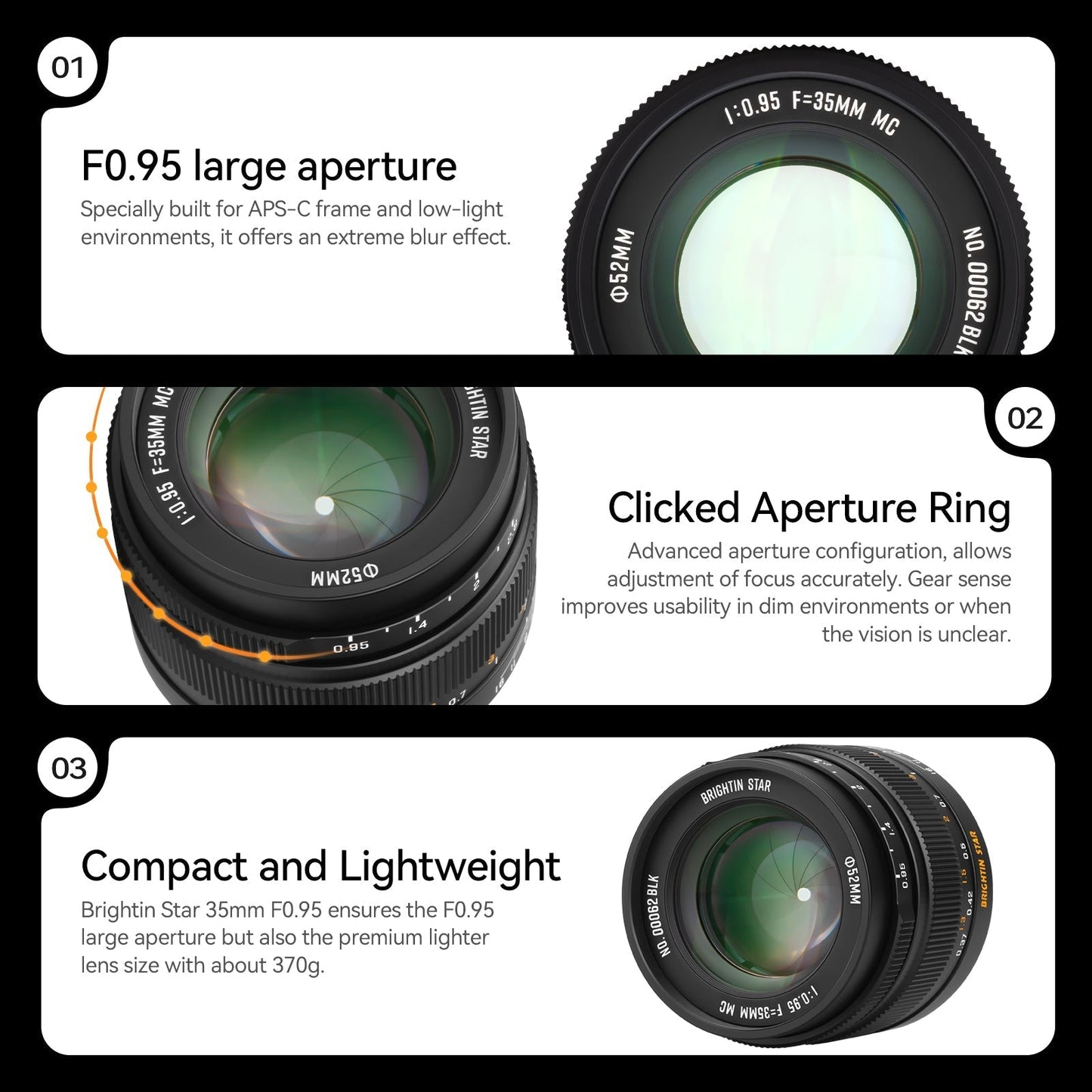 The Best Gift for Dad Brightin Star 35mm F0.95 Night God Portrait Star APS-C Manual Fixed Focus Lens Suitable For Fuji X/Canon M/RF/M43/Sony E/Nikon Z Mount