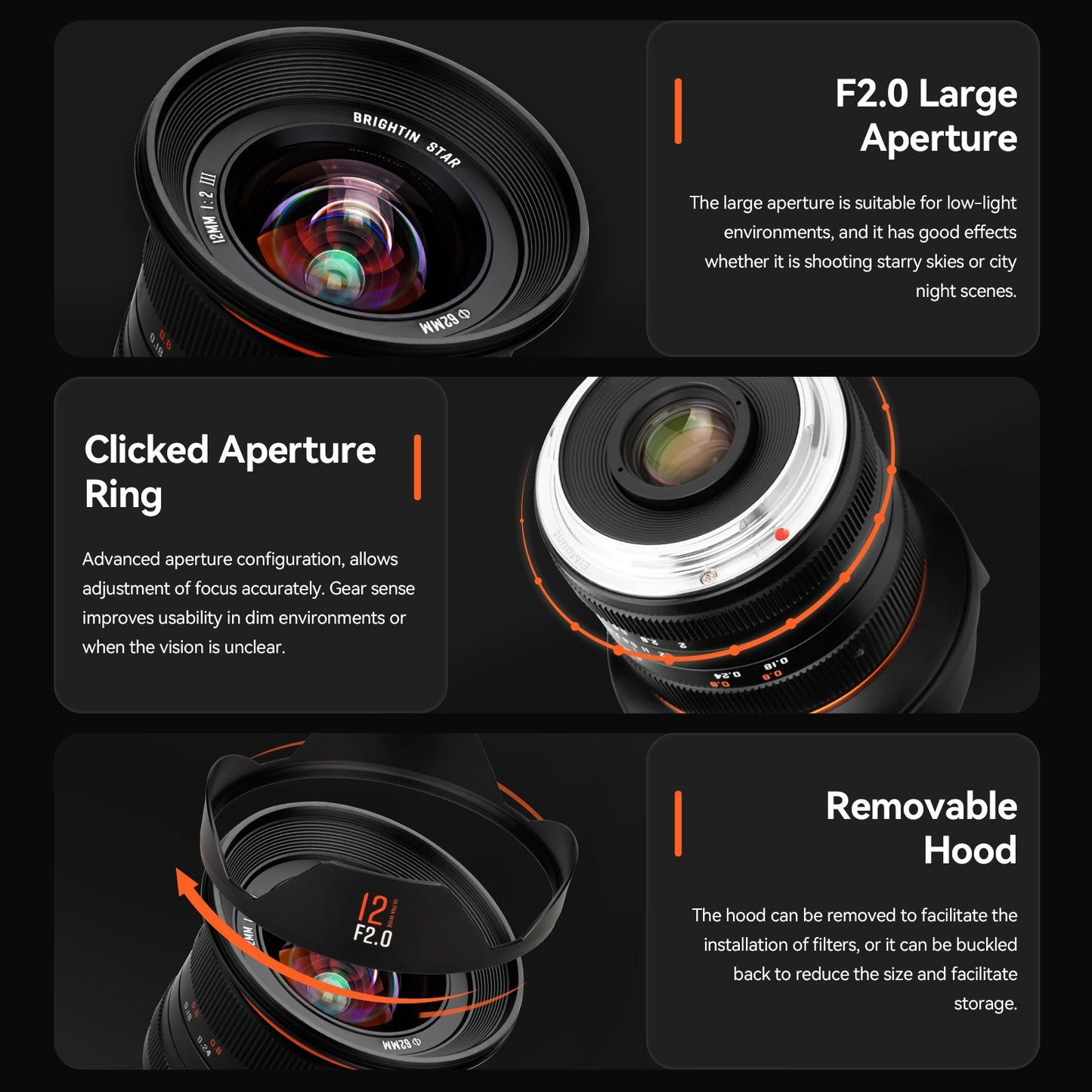 12mm F2.0 III Ultra Wide-Angle Big Aperture APS-C Cameras Lens - Brightin Star