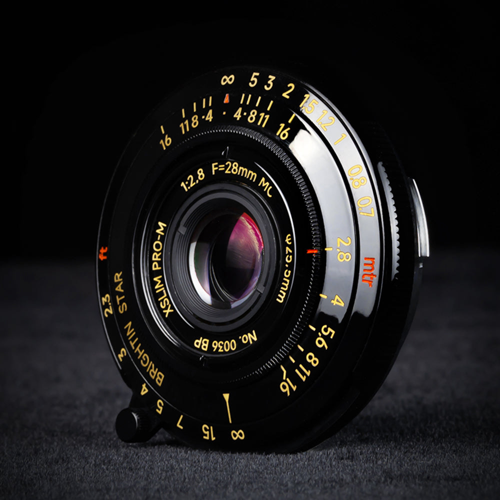 Brightin Star 28mm F2.8 Camera Lens Black Lacquer Ultra-Thin Pancake Lens Wide-Angle Lens Classic Humanistic Lens