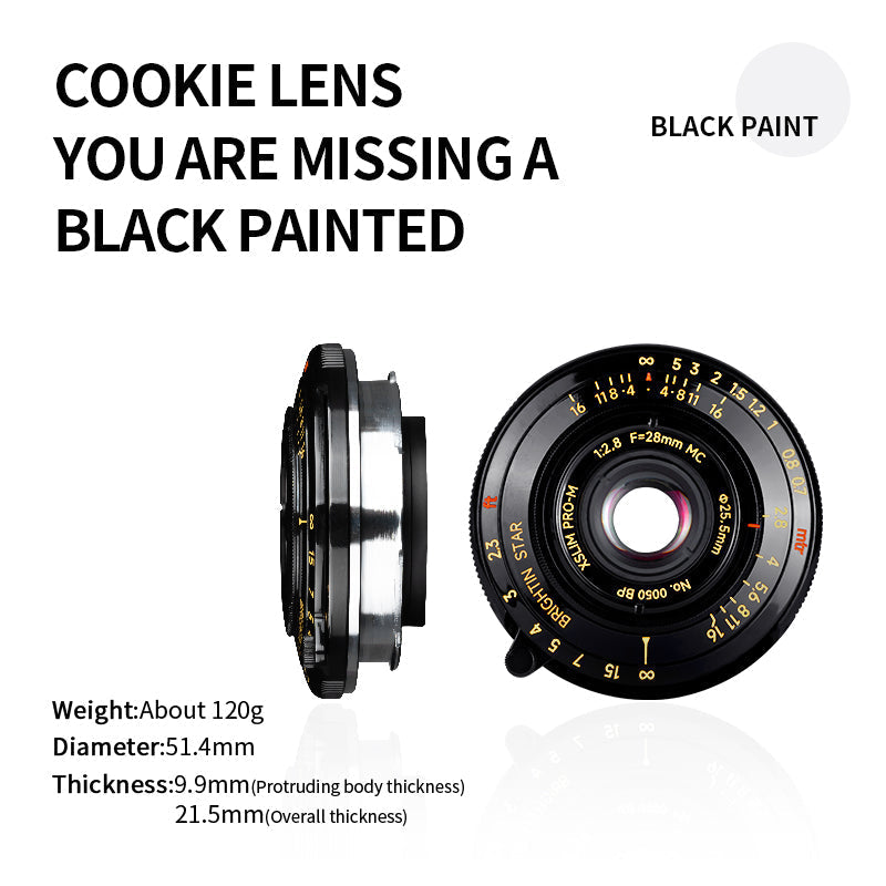 Brightin Star 28mm F2.8 Camera Lens Black Lacquer Ultra-Thin Pancake Lens Wide-Angle Lens Classic Humanistic Lens