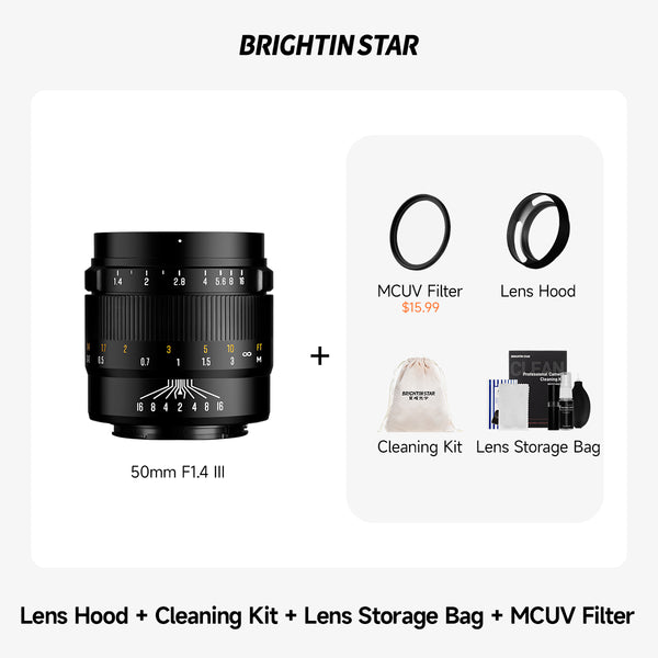 Brightin Star 50mm F1.4 III APS-C Manual Focus Portrait Lens for M43 / Canon M / Fujifilm X / Sony E / Canon RF