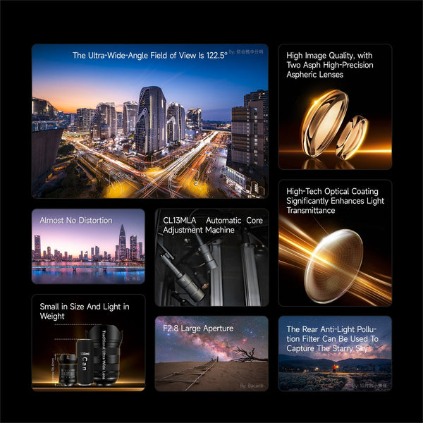 12mm F2.8 Full Frame  122.5° Ultra Wide Angle Manual Focus Prime Mirrorless Camera Lens Fit for L Mount