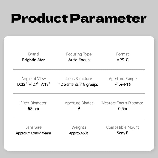 AF50mm F1.4 APS-C Autofocus Lens Large Aperture Portrait Fixed Focus Lens Suitable Fit for Fuji X-Mount