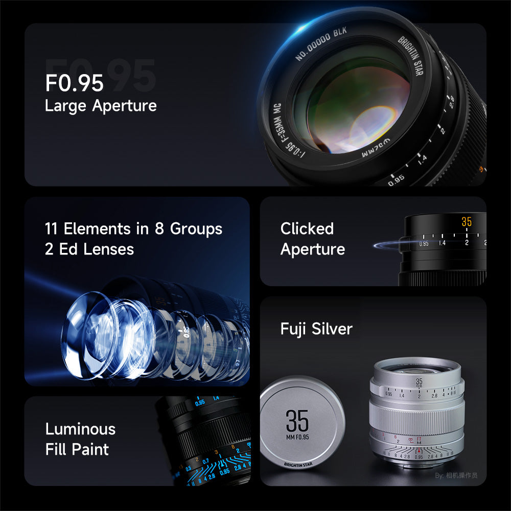 Brightin Star 35mm F0.95  APS-C Night God Portrait Star Manual Fixed Focus Lens Suitable For Fuji X/Canon M/RF/M43/Sony E/Nikon Z Mount