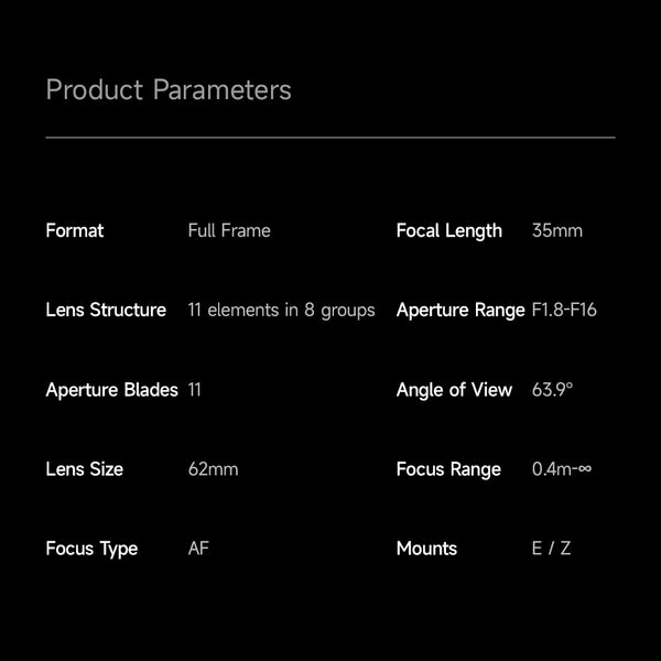 Brightin Star AF35mm F1.8 Full-frame STM Auto Focus Large Aperture Prime Lens Fit for Sony E/Nikon Z