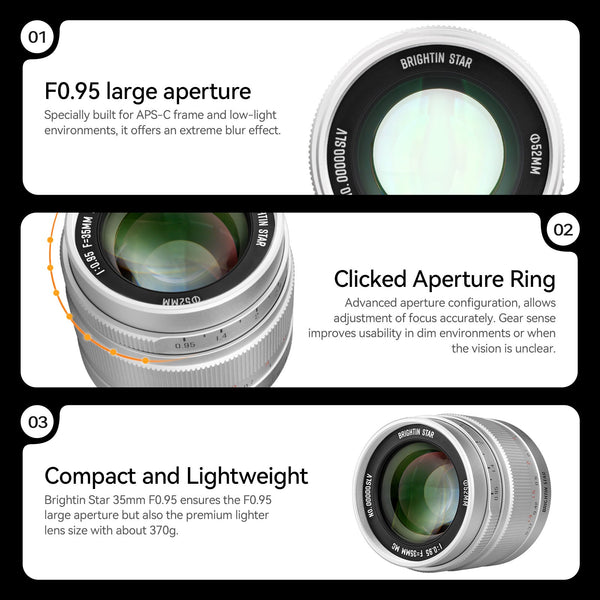 Father's Day Gifts Brightin Star 35mm F0.95 Night God Portrait Star APS-C Manual Fixed Focus Lens Suitable For Fuji X/Canon M/RF/M43/Sony E/Nikon Z Mount