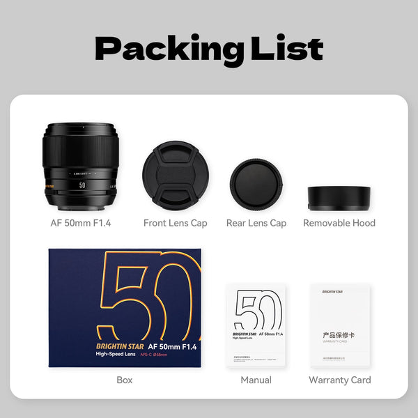 AF50mm F1.4 APS-C Autofocus Lens Large Aperture Portrait Fixed Focus Lens Suitable Fit for Sony E Mount