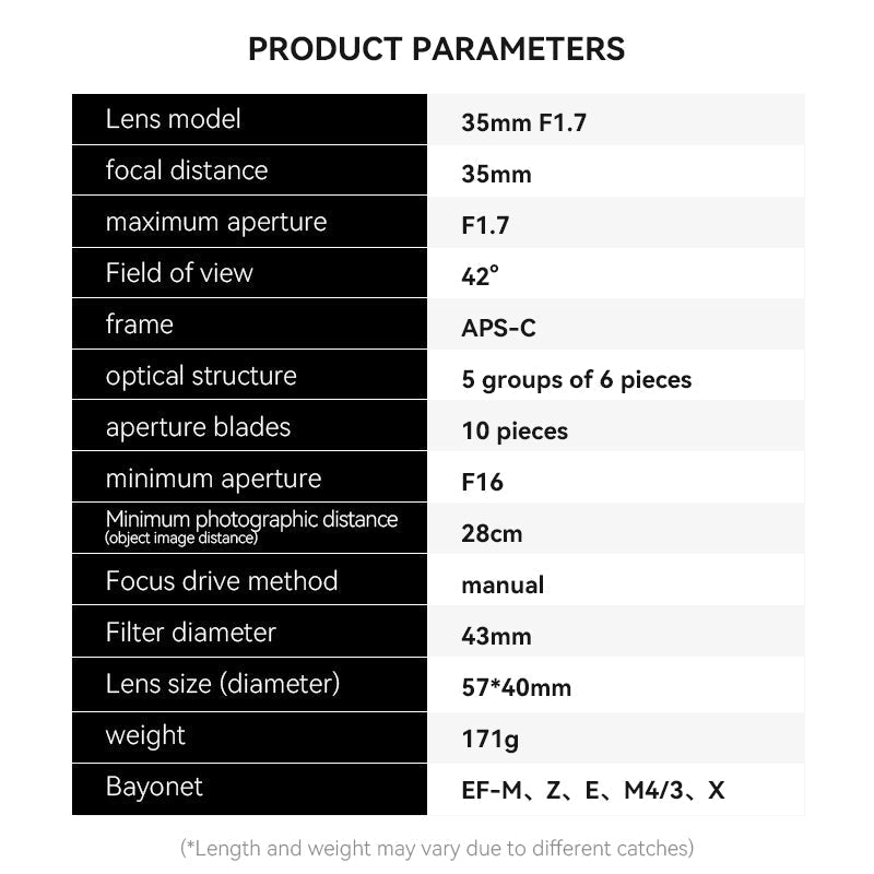 35mm F1.7 Wide-Angle Manual Focus Prime Lens - Brightin Star