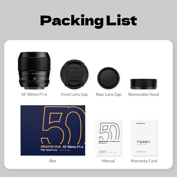AF50mm F1.4 Autofocus Lens, Large Aperture Portrait Fixed Focus Lens - Brightin Star