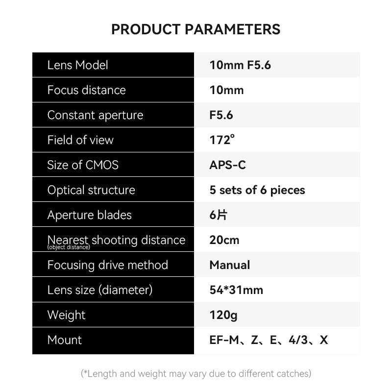 10mm F5.6 Fisheye Lens Wide-Angle Lens Pancake Lens Manual Fixed Focus Lens - Brightin Star