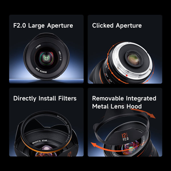 Brightin Star 12mm F2.0 III APS-C  Ultra Wide-Angle Big Aperture Cameras Lens For Canon M/Canon RF/Nikon Z/M43/Sony E/Fuji X mount