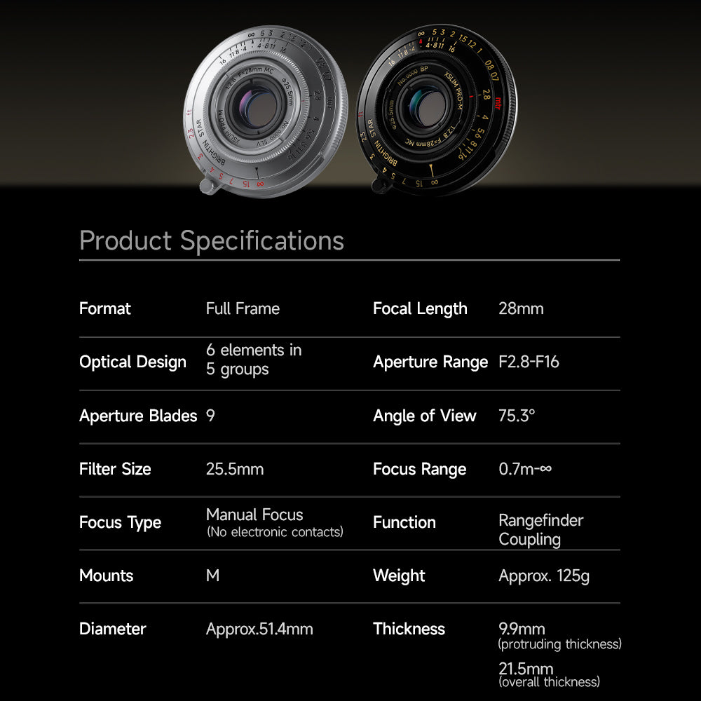BRIGHTIN STAR MF 28mm F2.8 Full-Frame Pancake Lens for Leica M