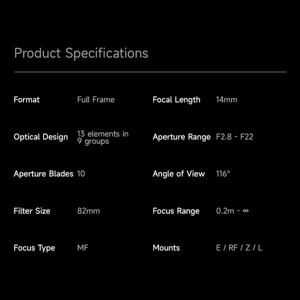 Brightin Star MF 14mm F2.8 Full Frame Ultra Wide Angle Lens