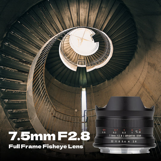 Brightin Star 7.5mm F2.8 Fisheye Manual Focus Prime Lens for Sony E, Canon M, Fuji FX, Nikon Z, M4/3 Mount