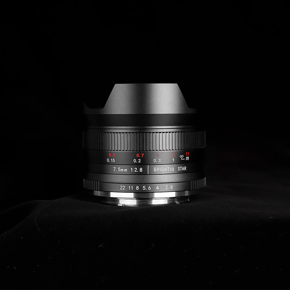 Brightin Star 7.5mm F2.8 Fisheye Manual Focus Prime Lens for Sony E, Canon M, Fuji FX, Nikon Z, M4/3 Mount