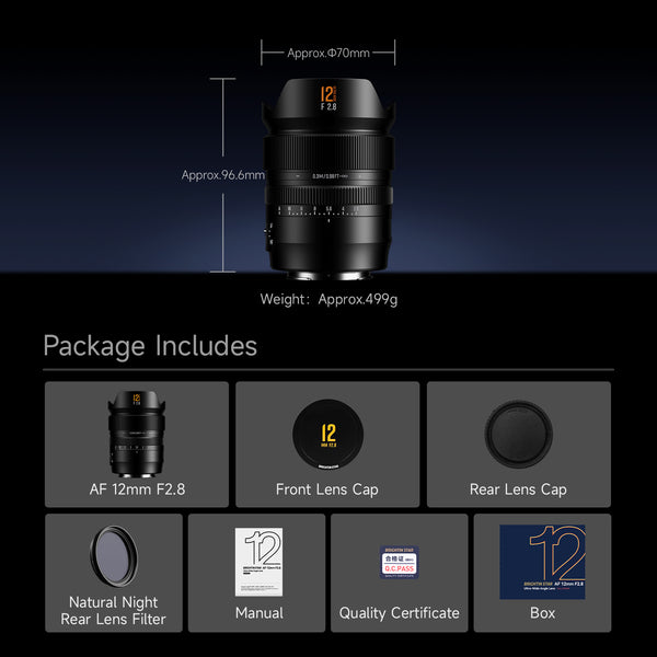 Brightin Star AF 12mm F2.8 Full Frame Ultra Wide Angle Auto Focus Lens for Sony E Mount