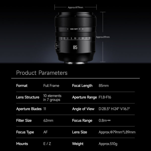 AF85mm F1.8 Full-frame Autofocus  Portrait Large Aperture Prime Lens Fit for Nikon Z Mount