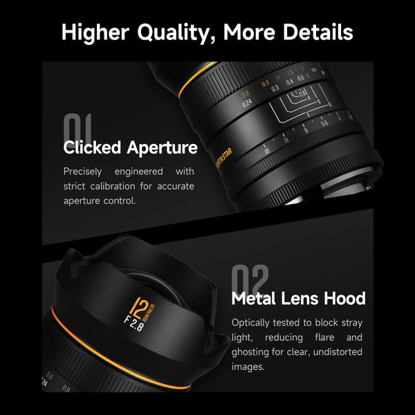 12mm F2.8 Full Frame 122.5° Ultra Wide Angle Manual Focus Prime Mirrorless Camera Lens Fit for Canon RF Mount