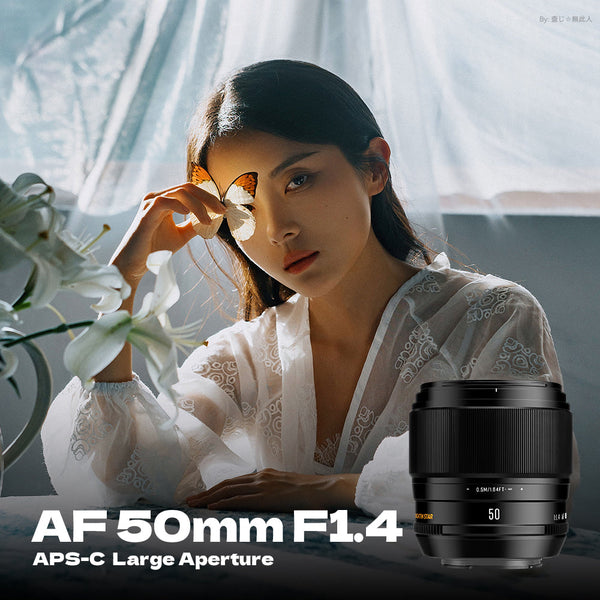 Brightin Star AF50mm F1.4 APS-C Large Aperture Autofocus Prime Lens for Sony E / Fuji X Mount