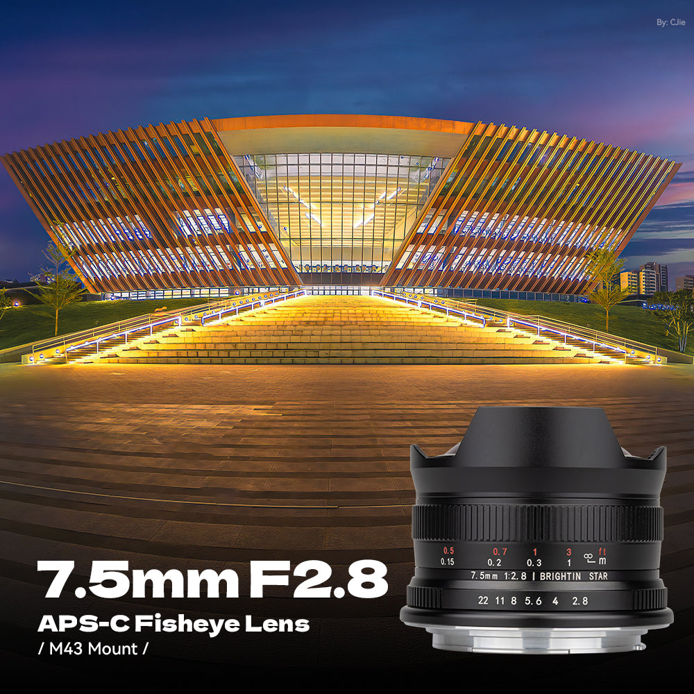 Brightin Star 7.5mm F2.8 Fisheye Manual Focus Prime Lens for Sony E, Canon M, Fuji FX, Nikon Z, M4/3 Mount