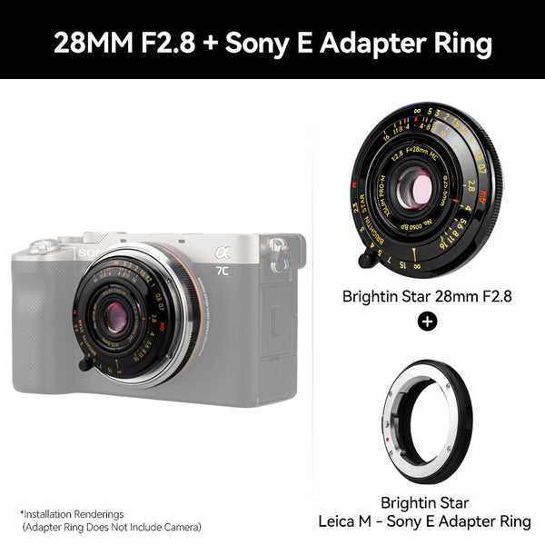 28mm F2.8 Full Frame Black Lacquer Ultra-Thin Pancake Lens For Leica M Mount Sony E/Canon RF/Fuji XF/GFX/Nikon Z Adapter Ring