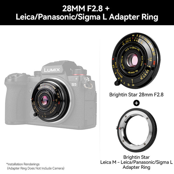 28mm F2.8 Full Frame Black Lacquer Ultra-Thin Pancake Lens For Leica M Mount Sony E/Canon RF/Fuji XF/GFX/Nikon Z Adapter Ring