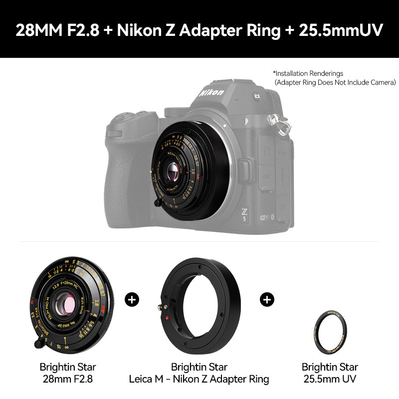 Brightin Star 28mm F2.8 Camera Lens Black Lacquer Ultra-Thin Pancake Lens Wide-Angle Lens Classic Humanistic Lens