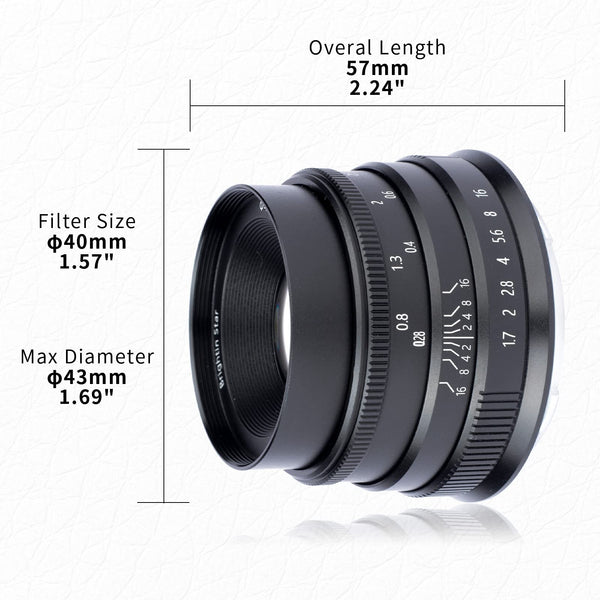35mm F1.7 APS-C Wide-Angle Manual Focus Prime Lens for Panasonic/Olympus Micro 4/3 Mount