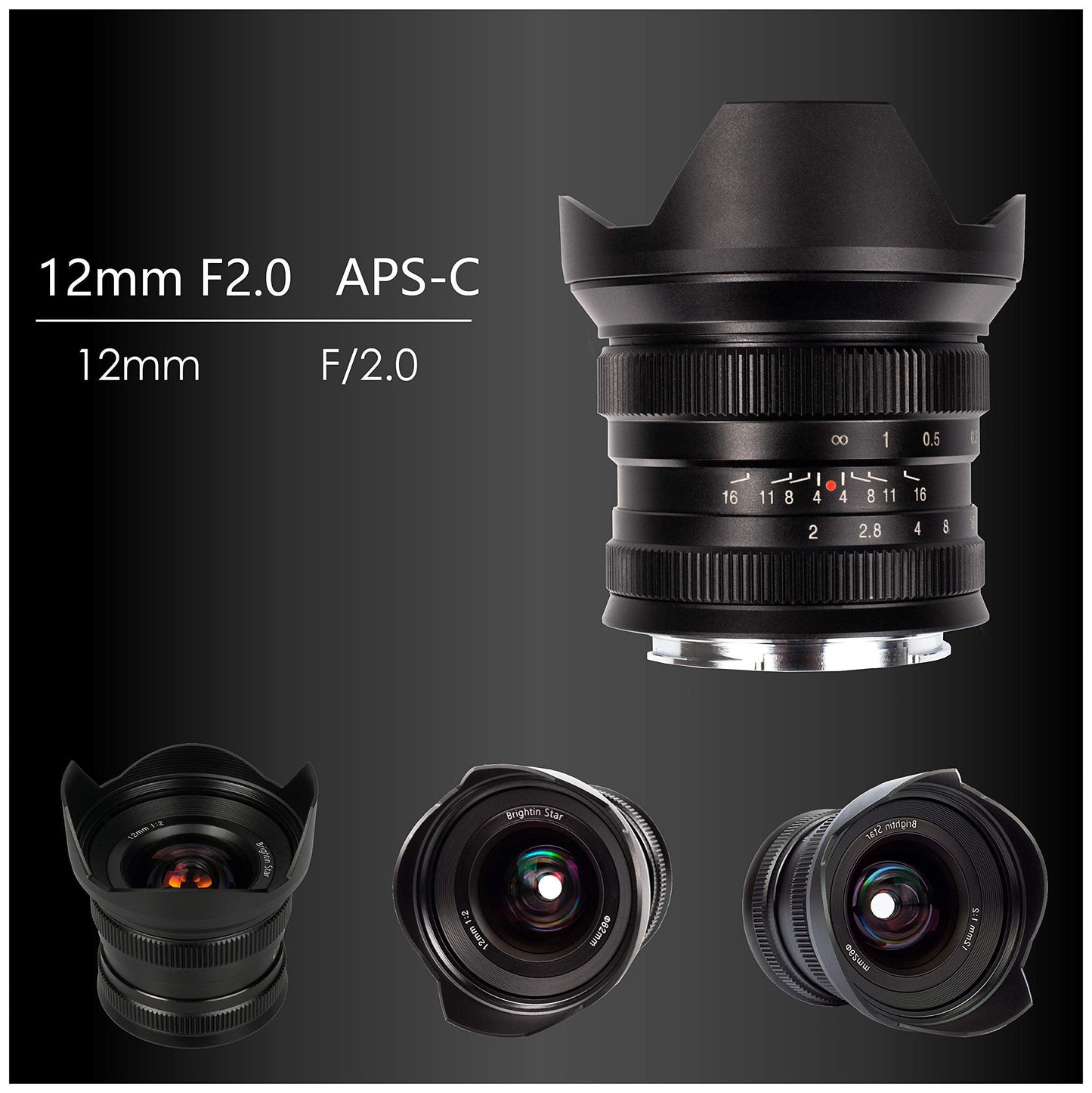 12mm F2.0 Ultra Wide-Angle Big Aperture APS-C Manual Focus Mirrorless Cameras Lens, Fit for Fuji X Mount