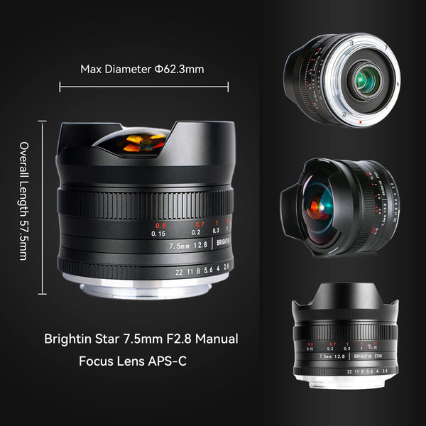 7.5mm F2.8 APS-C Fisheye Manual Focus Lens With ND Filter for Fuji X-Mount