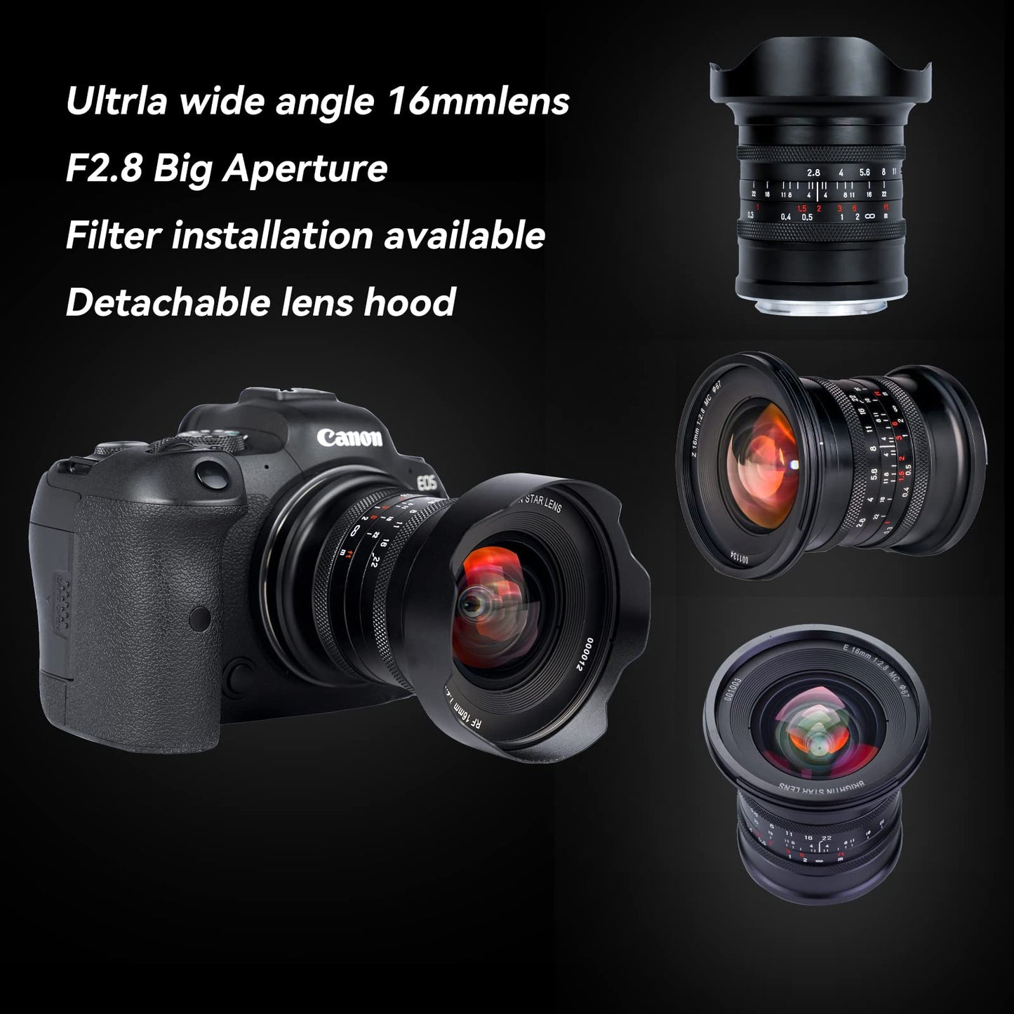 16mm F2.8 Full Frame Ultral Wide Angle Manual Focus Mirrorless Camera Lens