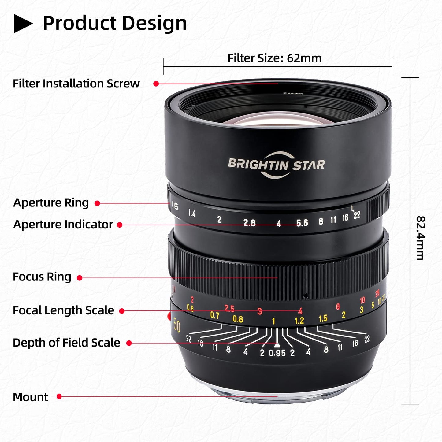 50mm F0.95 Full Frame Large Aperture Manual Focus Mirrorless Camera Lens - Brightin Star