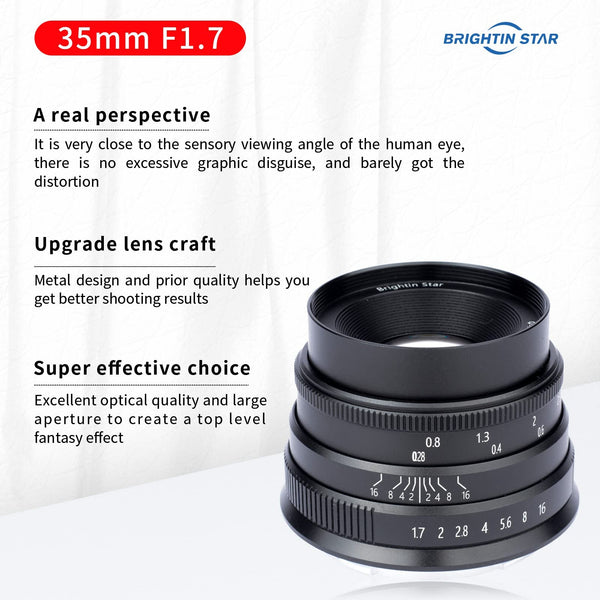 35mm F1.7 APS-C Wide-Angle Manual Focus Prime Lens for Panasonic/Olympus Micro 4/3 Mount