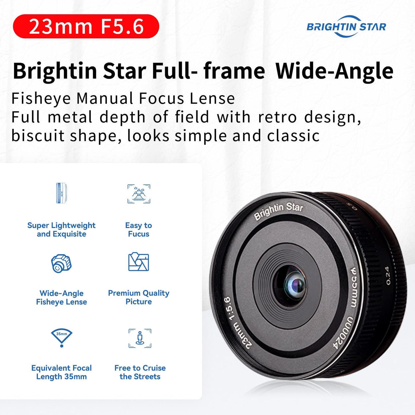 Brightin Star 23mm F5.6 Full Frame Manual Focus Prime Lens