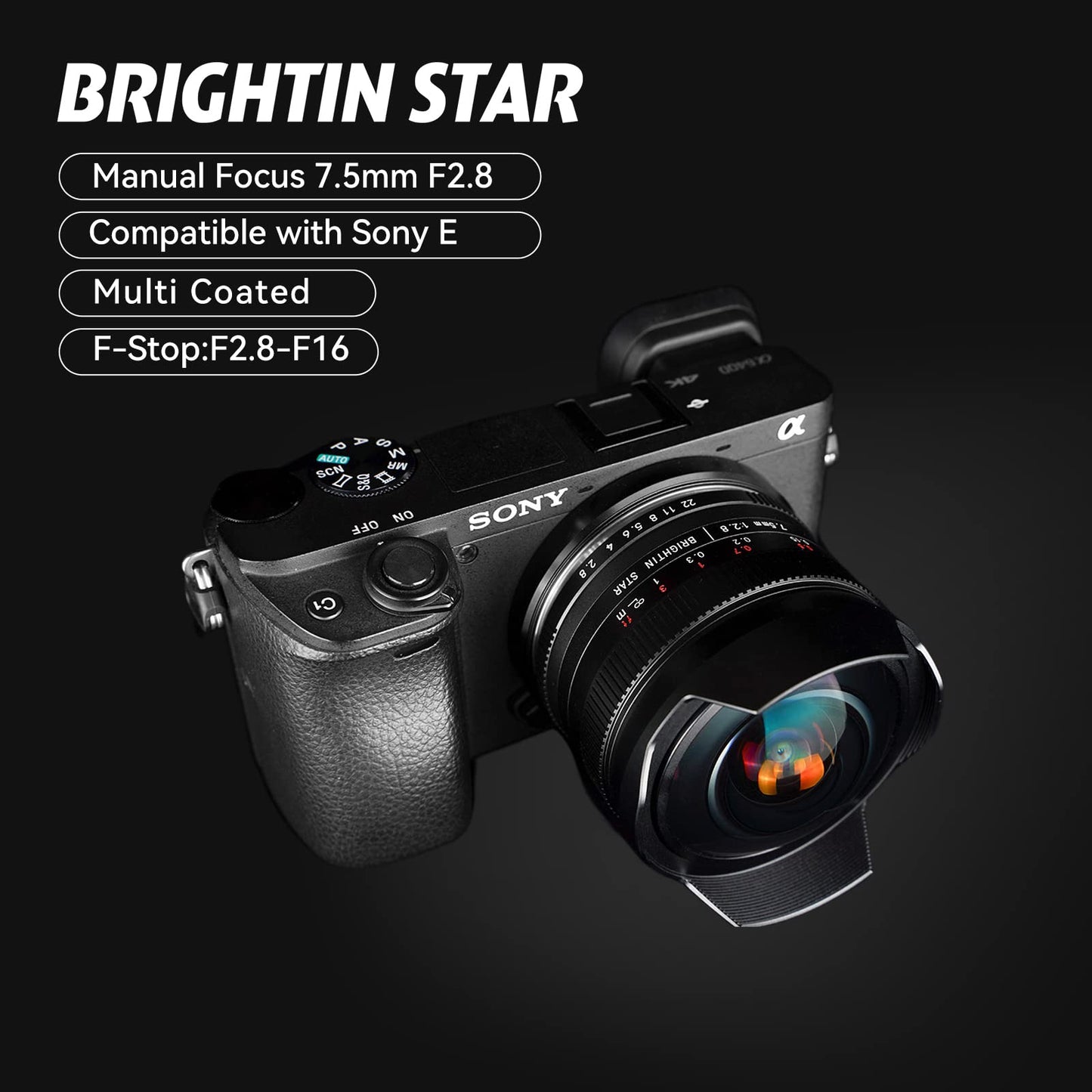 Brightin Star 7.5mm F2.8 Fisheye Manual Focus Prime Lens for Sony E, Canon M, Fuji FX, Nikon Z, M4/3 Mount