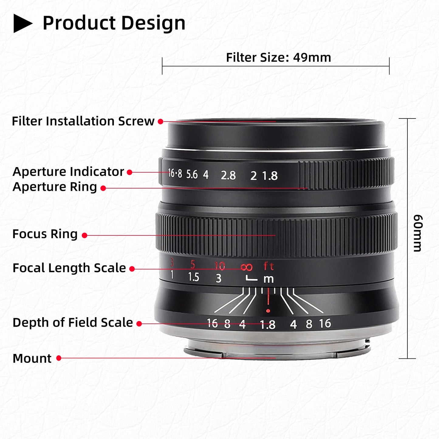 55mm F1.8 Full Frame Large Aperture Manual Focus Mirrorless Camera Lens, Fit for Sony E-Mount