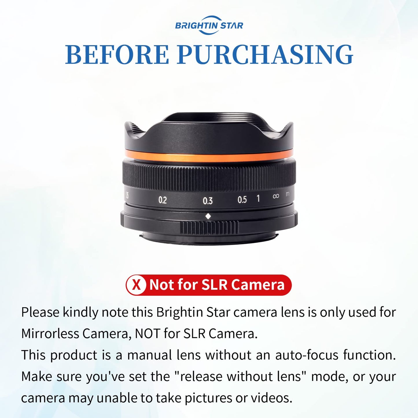 Brightin Star 10mm F5.6 Fisheye Lens Wide-Angle Lens Suitable For M4/3, Canon EF-M, Sony E, Nikon Z, Fuji X