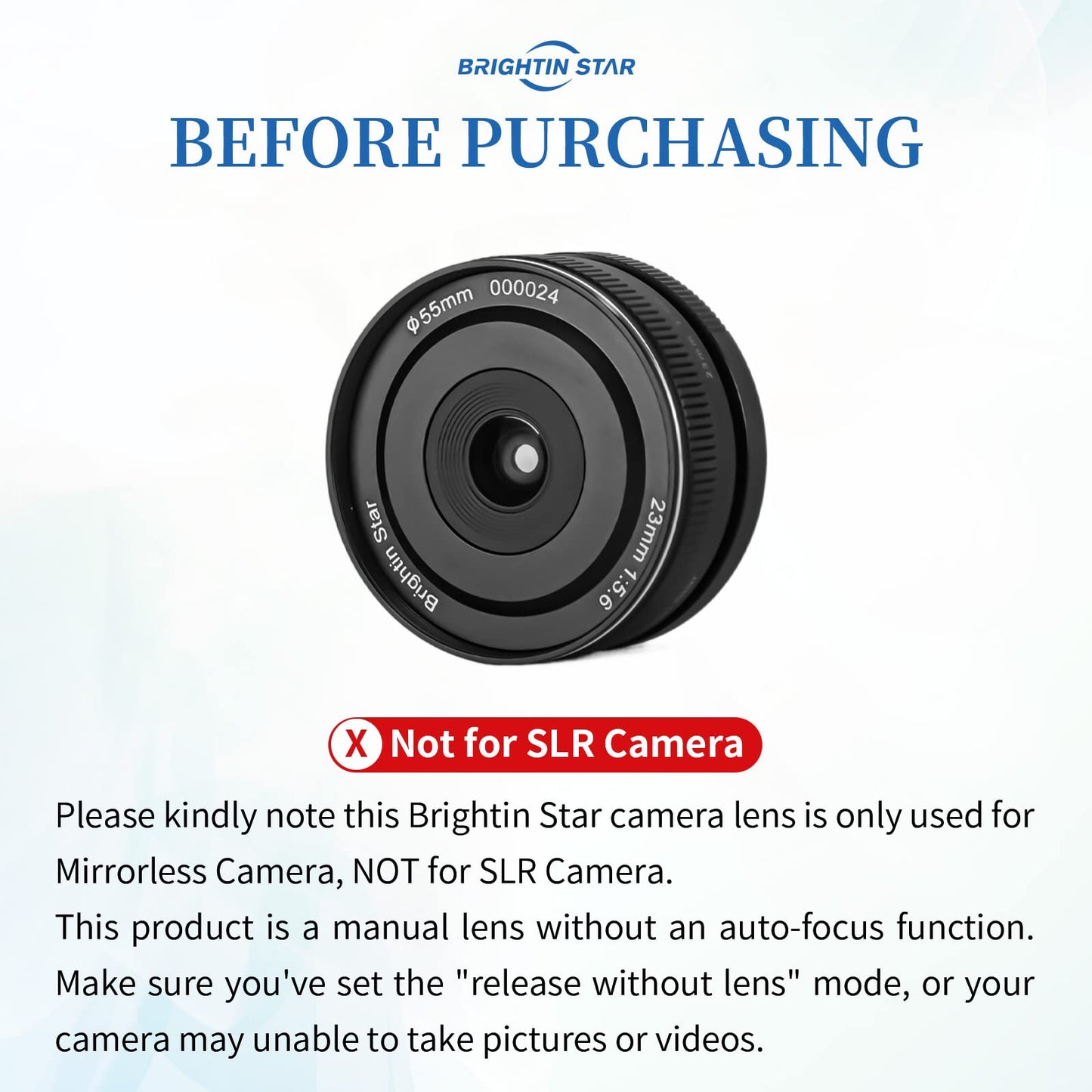 Brightin Star 23mm F5.6 Full Frame Manual Focus Prime Lens