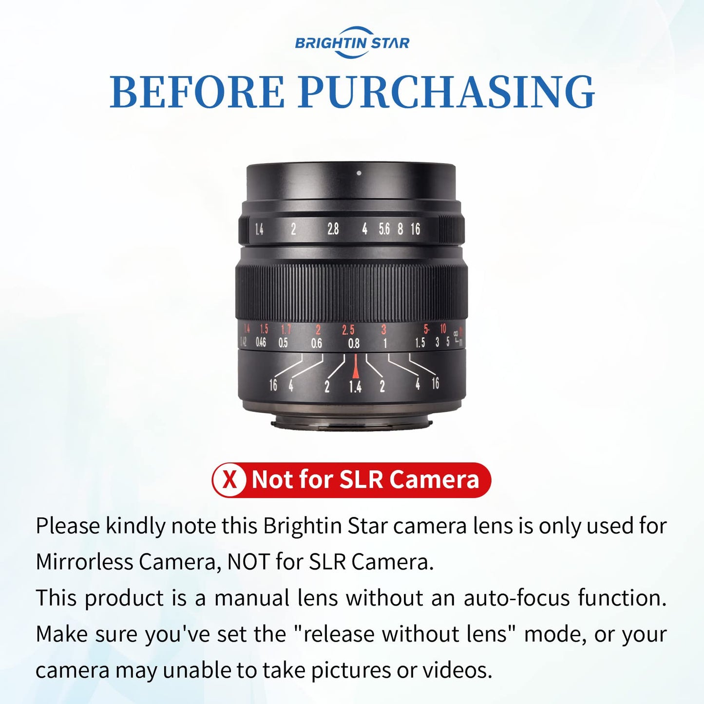 50mm F1.4 Manual Focus Prime Lens - Brightin Star