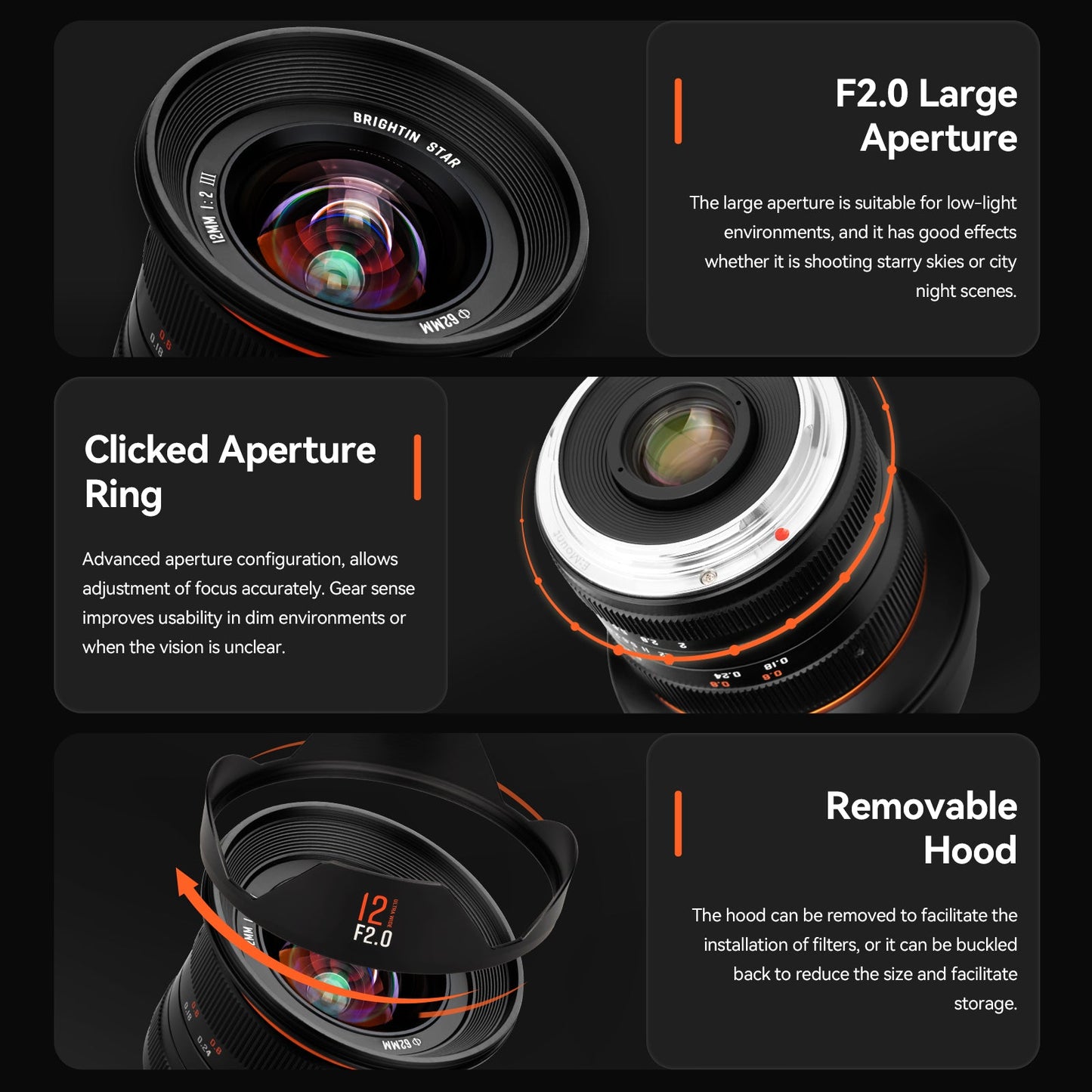 12mm F2.0 III Ultra Wide-Angle Big Aperture APS-C Manual Focus Mirrorless Cameras Lens, Fit for Canon EF-M/RF Nikon Z M4/3 Sony E Fuji X