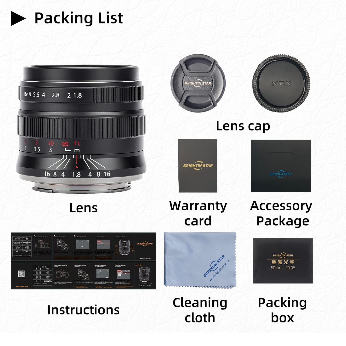 55mm F1.8 Full Frame Large Aperture Manual Focus Mirrorless Camera Lens, Fit for Sony E-Mount
